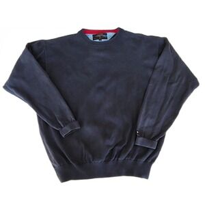Vtg 90s Tommy Hilfiger Mens Crew Neck Pullover Sweater Medium Navy Blue Preppy